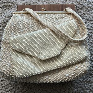 Vintage bead and pearl handbag and clutch/wallet.